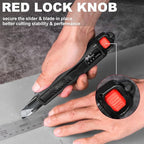 HAUTMEC 18mm Utility Knife, Heavy Duty Box Cutter with Double Lock Mechanism, SK2 Sharp Black Blade with 10pc Blade Set, Double Safety, for Industrial or Construction Applications HT0153-KN