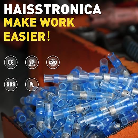 500PCS Red Solder Seal Wire Connectors AWG22-18,haisstronica Marine Grade Waterproof Solder Wire Connectors,Heat Shrink Butt Connectors,Insulated Butt Splice Electrical Connectors