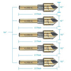 Countersink Drill Bit Set, 5 Pieces High Speed Steel 82 Degree 5 Flute 6mm Round Shank Mill Cutter Bit Countersink in Sizes 1/2" Set with Carrying Case.