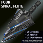 M35 Cobalt Step Drill Bit Four Spiral Flute, 3/16"-1-3/8" (19 Step Sizes) - Ideal for Metal, Stainless Steel, Wood, Plastic - 1/4" Hex Shank