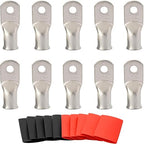 0 Gauge Tinned Copper Lugs 10 PCS 1/0 AWG - 1/4'' Cable Lugs UL Listed Terminals 1/0 Gauge Wire Lugs Battery Cable Ends 10 PCS Heavy Duty Closed End Crimp Copper Lugs with 10 PCS 3:1 Heat Shrink Tube
