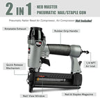 NEU Master Pneumatic Brad Nailer, 2 in 1 Nail Gun Staple Gun Fires 18 Gauge 2 Inch Brad Nails and Crown 1-5/8 inch Staples with Carrying Case and Safety Glasses (Need Air Compressor)