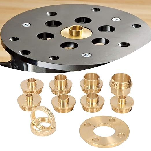 11 Pieces Brass Router Template Bushing Guides Set with Storage Box, Metal Bushing Set with Lock Nut Adapter Router Accessory