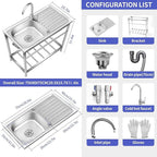 Outdoor Utility Sink,Free Standing Stainless Steel Laundry Tub, Single Bowl Portable Washing Hand Basin Station,fish Cleaning Table&Storage Shelves for Garage, Restaurant, Kitchen,Camping, Backyard
