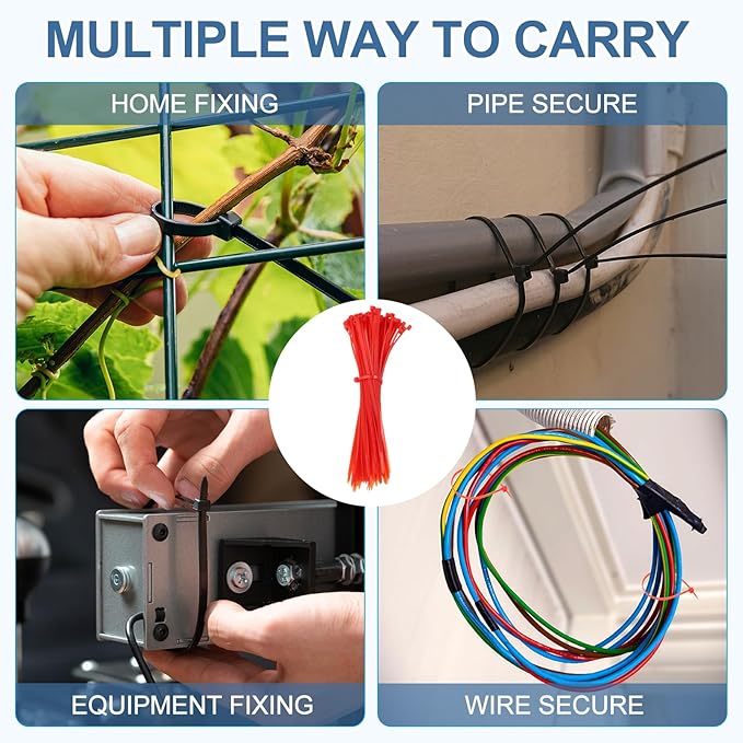 PATIKIL Cable Zip Ties 10 Inch, 100 Pcs Self-Locking Nylon Wire Tie Wraps Heavy Duty Cord Management with 50 lbs Tensile Strength for Indoor and Outdoor, Red (0.2" W)