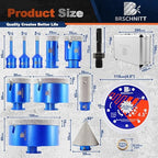 Diamond Core Drill Bit Set - BRSCHNITT Tile Hole Saw Kit 1/4 * 2" 5/16" 1" 1-3/8"2" 3" 4"& 4/5" Finger Bit & 2" Chamfer Bit for Porcelain Tile Ceramic Marble Granite Diamond Blade