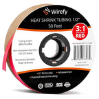 Wirefy 1/2" Heat Shrink Tubing - 3:1 Ratio - Adhesive Lined - a resistant Heat Shrink - Red - 50 Feet Roll