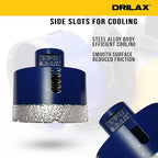 Drilax Pro Series 2-1/2 Inch Diamond Hole Saw | for Angle Grinders (5/8"-11 Thread) & Regular Drills (Adapter Incl.) | 1-3/8" Depth | Fast Dry Drilling for Large Pipes, Vents, Conduit | Long Life