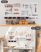 INCLY 158PCS Metal Pegboard Wall Organizer, 48x24 Inch White Pegboard Panels Tool Organizer Kit with Accessories Hooks and Bins, Peg Board Utility Tool Storage for Garage Workbench Shed