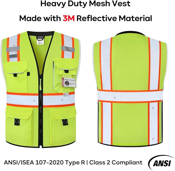 Neopelta Reflective Safety Vest Yellow Mesh, Made with 3M Reflective Tape, Heavy Duty Vest with ID pocket, Padded Neck, Yellow S