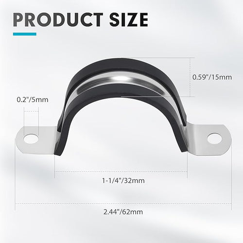 1-1/4 Inch 10 PCS 2 Holes Rubber Cushioned U Bracket Clamp, Reinforced Rigid Pipe Strap, Stainless Steel Conduit Straps Cable Clamp (32 mm) by Tavonuxt