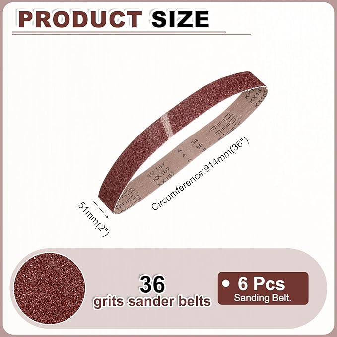 HARFINGTON 2 x 36 Inch Sanding Belts, 6 Pcs 36 Grits Aluminum Oxide Abrasive Belt Sander File Belt for Woodworking, Metal Polishing, Knife Sharpener