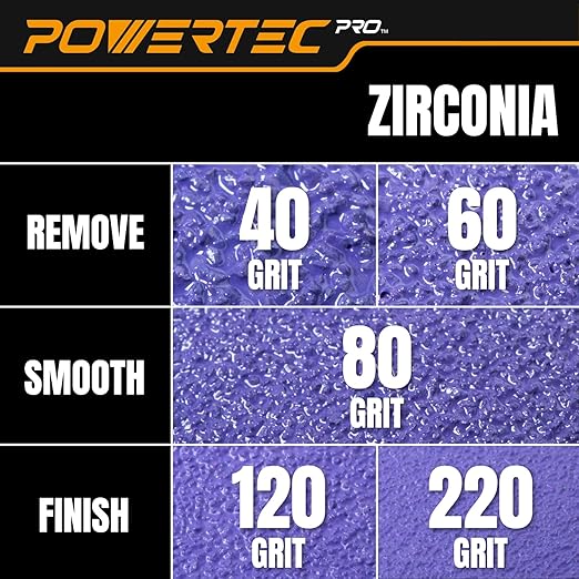 POWERTEC PRO 50PK, 5 Inch Sanding Discs Hook and Loop, 60 Grit, Zirconia Orbital Sander Sandpaper for 5 & 8 Hole Random Orbital Sanders - Automotive, Paint, Metal, Woodworking (45306Z-50)
