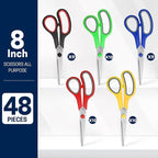 8" Multipurpose Scissor Bulk 48 Pack, Comfort Grip Handles Ultra Sharp Blade Shears Stainless Steel Scissors for Office Home, All Purpose Scissors