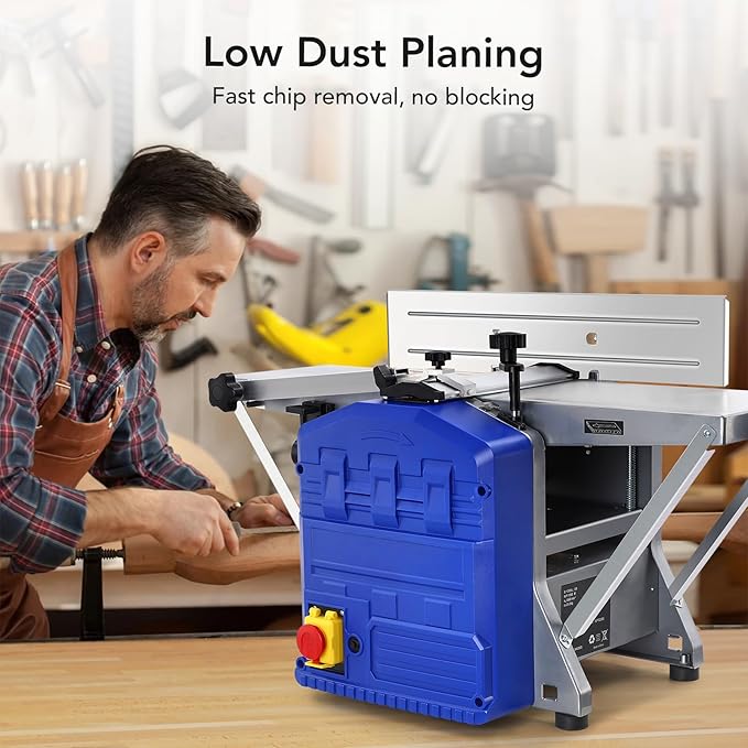 Power Benchtop Planer, TROPOW 1250W Powerful Benchtop Planer, 7.8Inch Width Worktable, Low Dust Work, Worktable Thickness Planer Low Noise Ideal for Hard and Soft Wood Planing