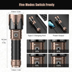 SKYFIRE LED Flashlights High Lumens with Ignition Lens,5000 Super Bright Tactical Flashlights,Zoomable,Five Modes,Waterproof Flash Light for Camping Essentials,Outdoor,Home Emergency-Upgraded