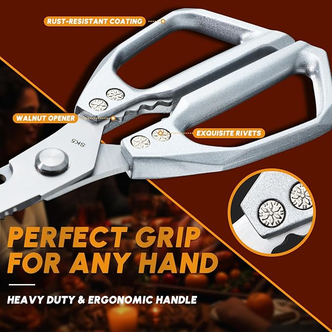 HUUSK Kitchen Shears Set Upgraded - Stainless Steel Kitchen Scissors, Sharp Meat Scissors, Heavy Duty Poultry Shear, Japanese Cooking Scissor for Food, Chicken Bones, and Turkey - Dishwasher Safe