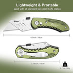 Vickay Folding Utility Knife, Box Cutter with 5 SK5 Quick Change Blades, Safety Axis Lock Design Razor Knife, Lightweight Aluminum Handle Belt Clip for Office Home Artcraft (Olive Green)