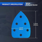 SpeTool Mouse Shape Sandpaper for Ryobi Detail Sander, 60PCS Ceramic Aluminum Oxide Sanding Discs Assortment 80 120 180 240 320 400 Grit - 6 Hole Hook and Loop Palm Sander Sanding Pads
