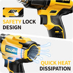 Cordless Heat Gun, 300℃-550℃ Fast Heating Gun Kit, 2 Temperature Setting Cordless Heater, Hot Air Gun with 2*4.0Ah Batteries & 5 Types Nozzles, Heat Guns for Shrink Tubing, Crafting (Yellow)