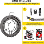 VEVOR Drain Cleaning Cable 100 FT x 3/8 Inch, Solid Core Steel Sewer Cable with 4 Cutter for 2" to 4" Pipes, Sewer Auger Cleaner Cable for Sink, Floor Drain, Toilet