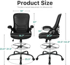HYLONE Drafting Chair Tall Office Chair High-Back Mesh Standing Desk Stool with Adjustable Footrest Ring and Flip-Up Arms (Black)