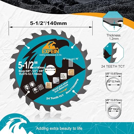 5-1/2 Inch Miter/Table Saw Blades 3pcs,24 Teeth ATB TCT Fine Finish Wood Cutting Circular Saw Blade with 5/8 Inch Arbor
