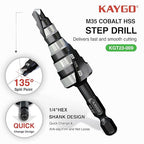 KAYGO M35 Step Drill Bit for Metal,1/4 to 3/4 inch Step Drill Bits for Stainless Steel Aluminum Wood Plastic,1/4 inch Hex Shank,Spriral Drouble-Fluted