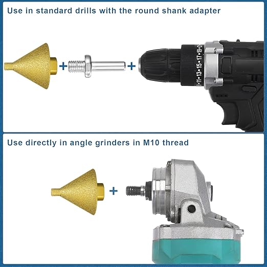 HARFINGTON Diamond Beveling Chamfer Bits Set 0-1.5" 0-2" Dia M14 Thread with Adapter, Countersink Drill Bit to Enlarge Holes for Porcelain Tile, Marble, Ceramic, Glass, Stones