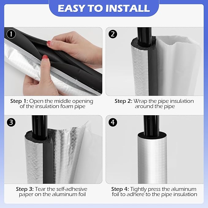 10 Pack Self-Adhesive Pipe Insulation Sleeve, Pre-Slit Foam Tube with Aluminum Foil Cover for Winter, Spigot, Sprinkler, Water Heater Pipes, Scratch-Proof and Non-Corrosive (Silver, 1.3 Ft x3/4 Inch)