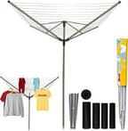 184 FT Umbrella Clothesline Outdoor - Clothes Line Outdoors Heavy Duty Parallel Silver Aluminum Frame with Ground Spike & Socket - Clotheslines for Outside Laundry Drying, Washing Line