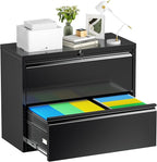 Superday Lateral File Cabinet 2 Drawer Metal File Cabinet with Lock, Black Filing Cabinets for Home Office, Locking Filing Cabinets Hanging Files Letter/Legal/F4/A4