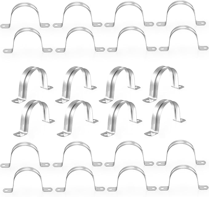 24Pcs 3 3/16 Inch (80mm) 304 Stainless Steel Conduit Clamps, U-Tube Strap Pipe Clamp 2 Hole Strap U Bracket Rigid Pipe Metal Conduit Strap Tension Clips U-tube Clamp