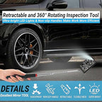 2PCS Telescopic Inspection Mirror, LED Telescopic Inspection Mirror,Portable Round 360 Degree Rotating Inspection Mirror Flashlight and Round/Square Inspection Mirror
