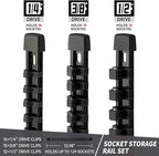 Socket Organizer Drive ABS Tools - Black Socket Holder, Premium Quality 3 Pieces Socket Holders Kit 1/4-Inch x 16 Clips, 3/8-Inch x 15 Clips, 1/2-Inch x 12 Clips(3PC,Black)