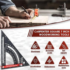 7 inch Carpenter Square, Woodworking Triangle Ruler Set, CNC Aluminum Alloy Framing Square, Adjustable Angle Carpentry Triangle Ruler, Multifunction Carpenter Square Protractor with 5 Pencils