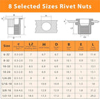 SAE Rivet Nut Kit, 220PCS Rivet Nuts Assortment Kit, Rivnut Kit, Nutsert Kit, Rivnuts Nutserts Kit, Flat Head 6-32 8-32 10-32 10-24 1/4-20 3/8-16 5/16-18 1/2-13