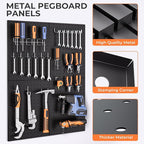 INCLY 70PCS Pegboard Wall Organizer, 4 Pack Metal Peg Board Panels with 1/4" Pegboard Hooks Accessories Kit, Black Peg Board for Walls Home, Garage Tool Storage, Workbench Organization