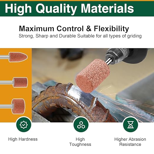 48 Pcs Aluminum Oxide Sanding & Grinding Bits, 3 Types 1/8 Shank Rotary Tool Set for Woodworking, Metal Polishing
