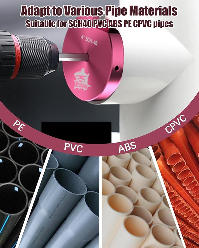 5 Pcs PVC Pipe Reamer Kit, PVC Fitting Saver Plastic Pipe Fitting Reamer Socket Saver Plumbing Tool Includes 1 1/4'', 1 1/2'', 2'', 3'', 4'' for Schedule 40 Fits Standard 1/2" Drill