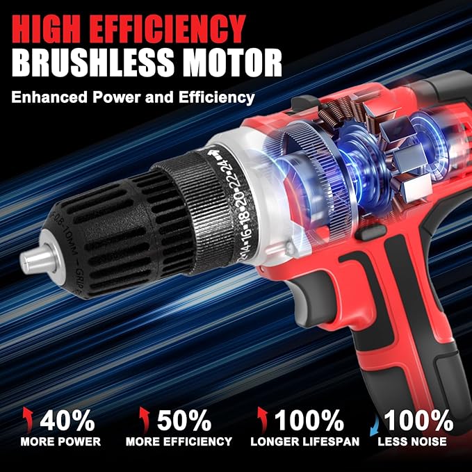 21V Power Drill Cordless Tool Kit Set, Electric Screwdriver Cordless Drill with Battery and Charger for Men Home, 3/8-Inch Keyless Chuck, Variable Speed, 24+1 Torque Setting with LED(Red)