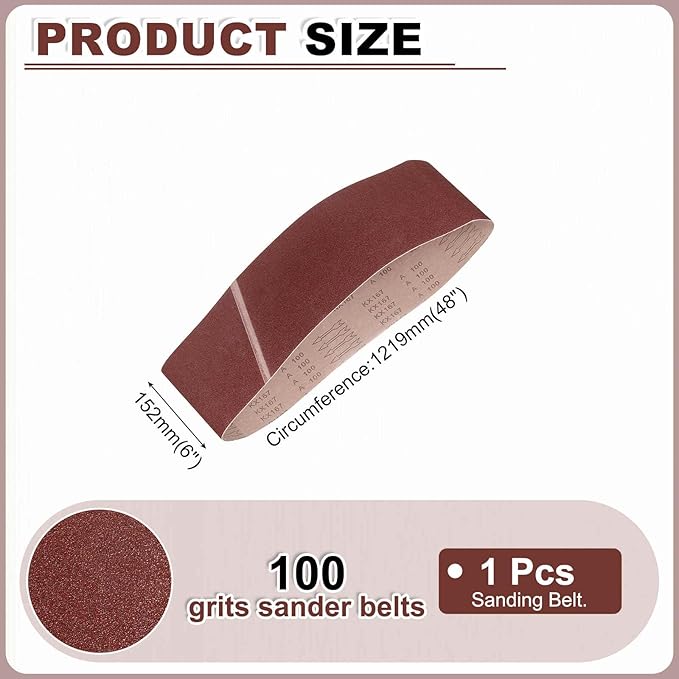 HARFINGTON 6 x 48 Inch Sanding Belts, 10 Pcs 100 Grits Aluminum Oxide Abrasive Belt Sander File Belt for Woodworking, Metal Polishing, Knife Sharpener