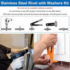 240pcs Steel Rivets with Washers 7-Sizes 304 Stainless Steel Pop Rivets Assortment Kit 1/8",5/32",3/16" for Metal,Furniture,Automotive,Instruments