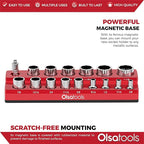 Olsa Tools Magnetic Socket Organizer | 1/2-inch Drive | SAE | RED | Holds 16 Sockets | Professional Quality Tools Organizer