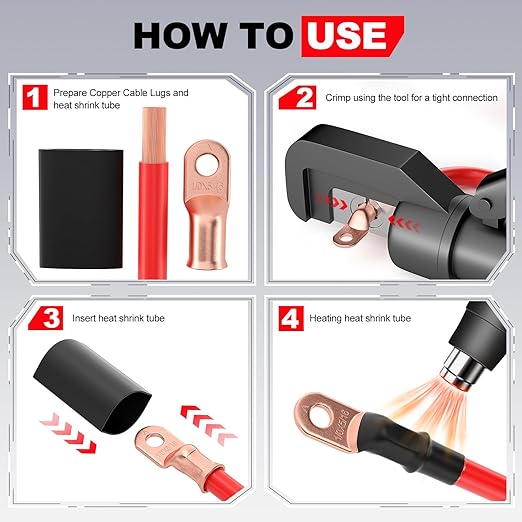 AIRIC 10 PCS UL Listed 6 AWG - 5/16" Battery Cable Lugs, Heat Shrink Ring Terminals End, Copper Cable Ends, Wiring Connector Terminal, Electrical Crimp Connectors, Wire Lug for 6 Gauge Wires