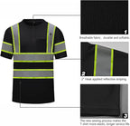 High Visibility Shirts Quick Dry Safety T Shirts with Reflective Strips and Pocket Short Sleeve Mesh Hi Vis Construction Work Class 2 Shirt for Men/Women Black,Medium