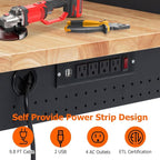 Work Bench 48" Adjustable Height, Heavy-Duty Portable Workbench with Power Outlets and Drawer for Garage & Workshop, 2000 LBS Load Capacity Large Pegboard, Work Table for Office, Home, Easy Assembly