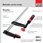 BESSEY TG4.016+2K Clamp, woodworking, F-style, 2K handle, replaceable pads, 4 In. x 16 In., 880 lb