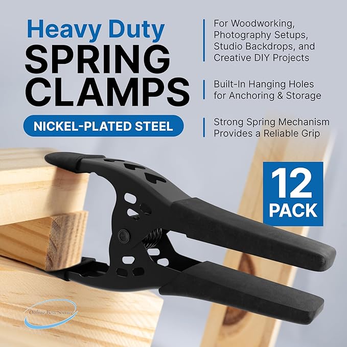 Lot of 12-6" inch Spring Clamp Large Super Heavy Duty Spring Metal All Black - 2.5 inch Jaw opening