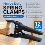 Lot of 12-6" inch Spring Clamp Large Super Heavy Duty Spring Metal All Black - 2.5 inch Jaw opening